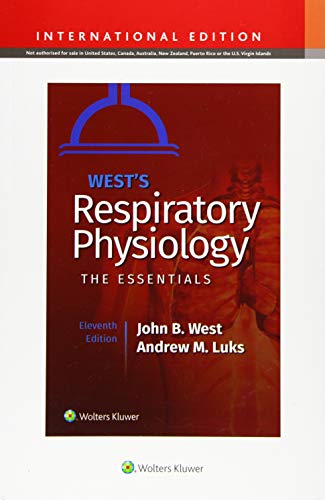 Red textbook cover with lung illustration and title "West's Respiratory Physiology.