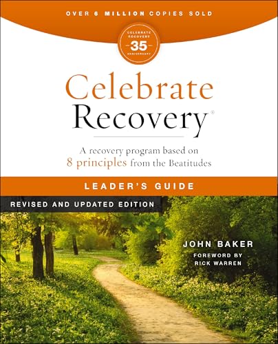 Book cover for Celebrate Recovery Leader's Guide featuring a sunlit path through trees.