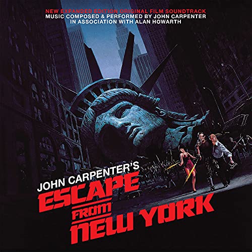 Dark cityscape with Statue of Liberty and three figures, bold red and white text.