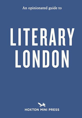 Book cover with London cityscape and literary references, travel guidebook with colorful illustrations.