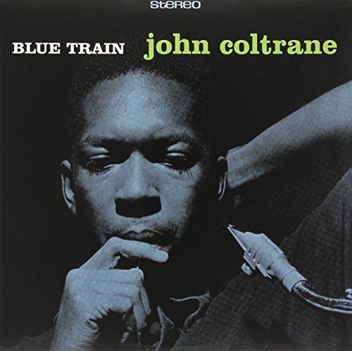 John Coltrane’s “Blue Train” album cover featuring a portrait in blue tones.