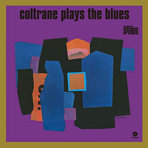 Album cover with purple background and abstract collage of black, blue, and orange shapes.