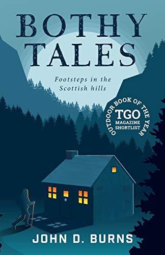 Book cover showing a hiker approaching a lit bothy in a dark, mountainous landscape.