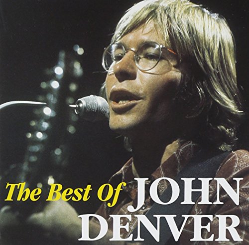 John Denver singing into a microphone with text overlay The Best Of John Denver.