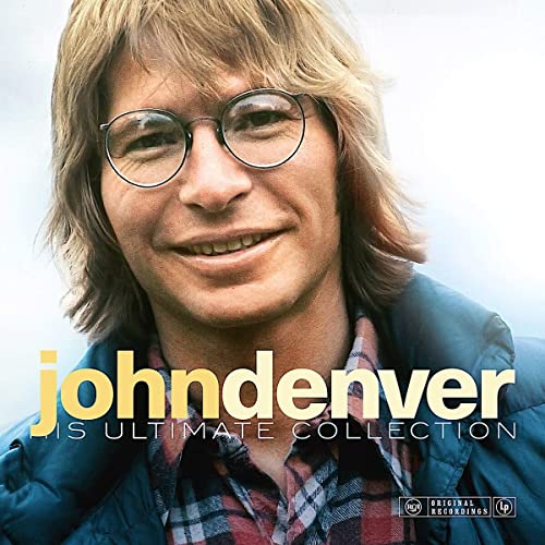 AlbumLined portrait of John Denver wearing glasses and a blue jacket.