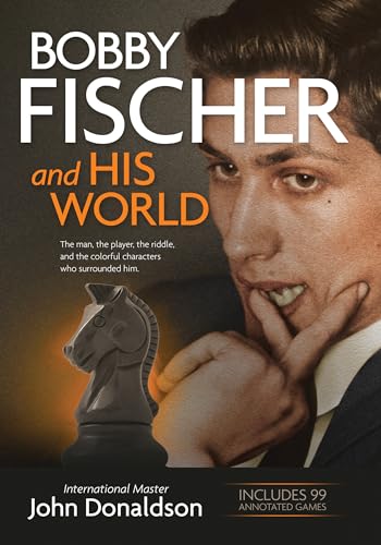 Book cover featuring Bobby Fischer, a chess knight, and text details.