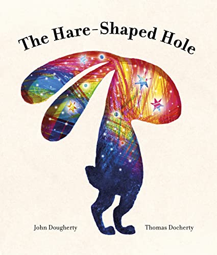 Book cover featuring a colorful, star-patterned hare silhouette against a cream background.