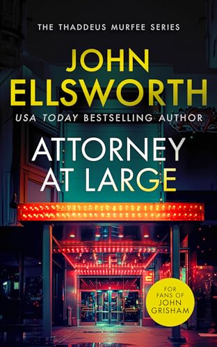 Book cover: "Attorney at Large" by John Ellsworth, with a theater backdrop.