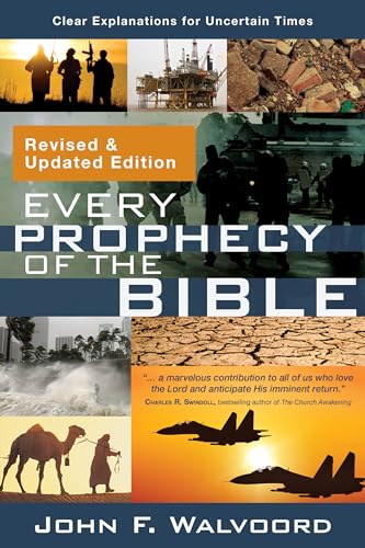 Book cover for Every Prophecy of the Bible featuring military, industrial, and landscape imagery.