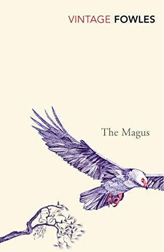 Book cover with a bird in flight, beige background, and "The Magus" title.