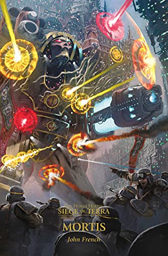A giant mechanical titan fires weapons at soldiers in a war-torn city scene.