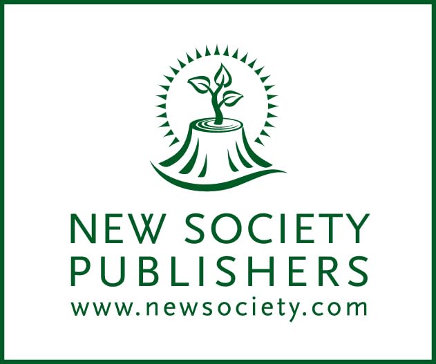 New Society Publishers logo featuring a tree stump with a sprout and sun rays.