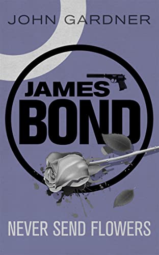 Book cover with James Bond text, a handgun, and a rose on purple background.