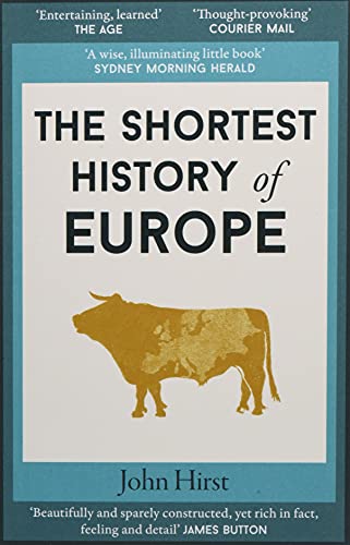 Book cover of The Shortest History of Europe featuring a golden bull with Europe's map.