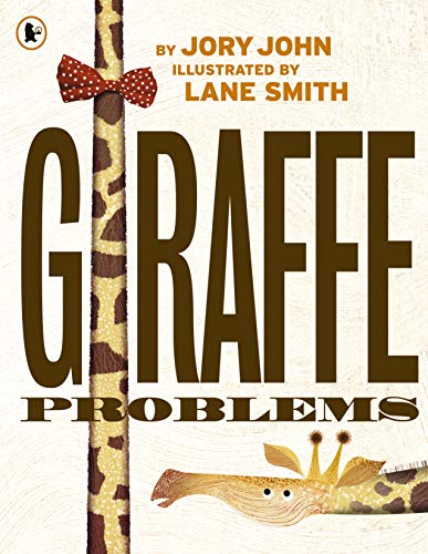 Book cover: giraffe with a red bow tie and small, sad giraffe.