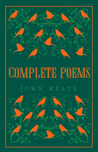 Green book cover with orange birds and title "Complete Poems" by John Keats.
