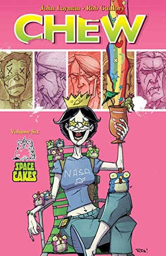 Comic book cover: "Chew Volume 6: Space Cakes" with colorful character art.