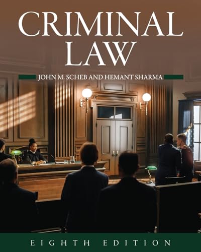 Book cover for "Criminal Law," eighth edition, depicting a courtroom scene.