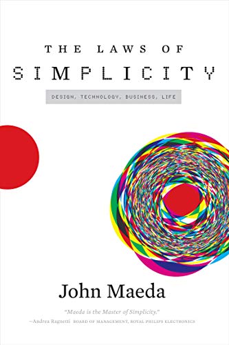 Book cover: "The Laws of Simplicity" with red circle and colorful spiral.