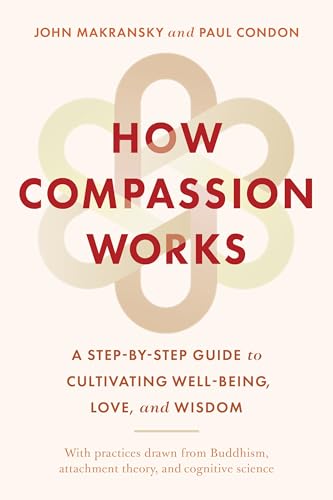 Book cover with red text reading "How Compassion Works" and abstract beige design.