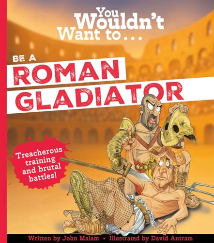 Book cover depicting a wounded gladiator and a stern Roman trainer.