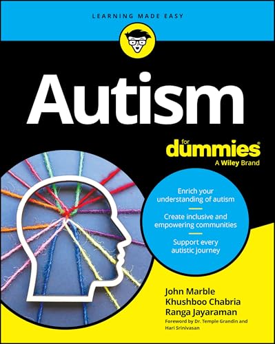 Book cover for Autism For Dummies featuring a silhouette of a head with yarn.