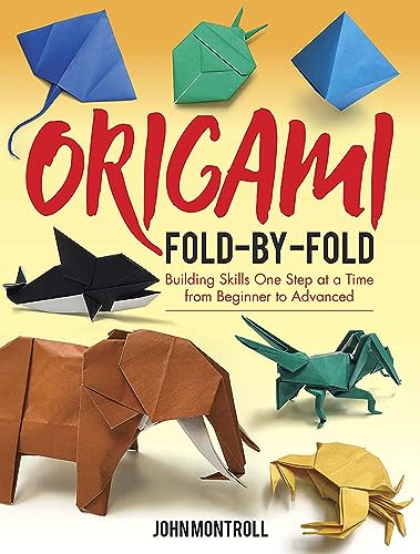 Book cover for Origami Fold-by-Fold featuring various paper-folded animals on a yellow background.