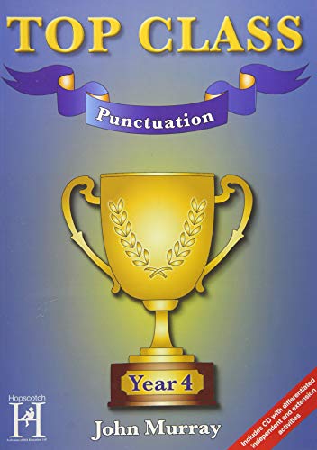 Book cover: "Top Class - Punctuation Year 4" with a gold trophy image.