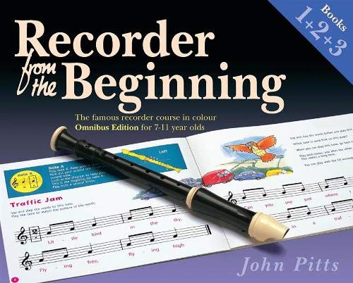 Recorder tutorial book with recorder instrument and musical notation shown.