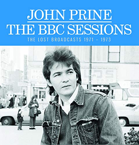 John Prine CD cover: black and white portrait with city background.