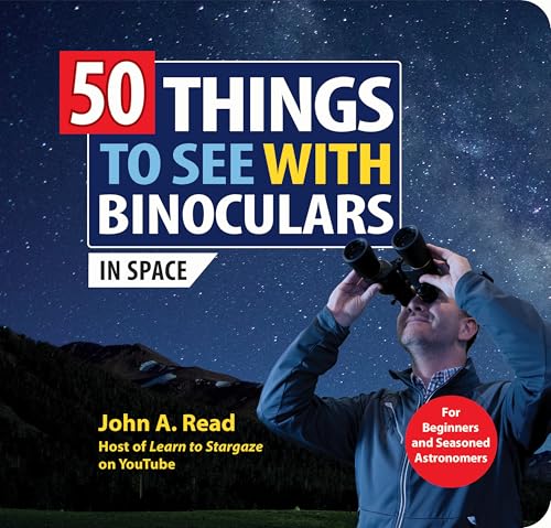 Book cover: man looking through binoculars at a starry night sky.