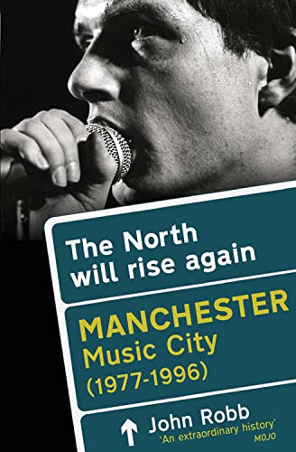 Book cover featuring a singer with a microphone and text about Manchester music.