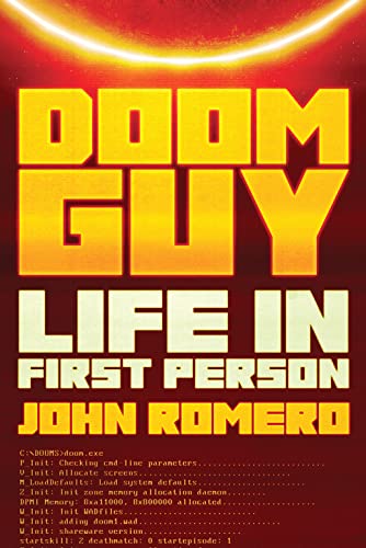 Book cover for "Doom Guy: Life in First Person" with red text and code.