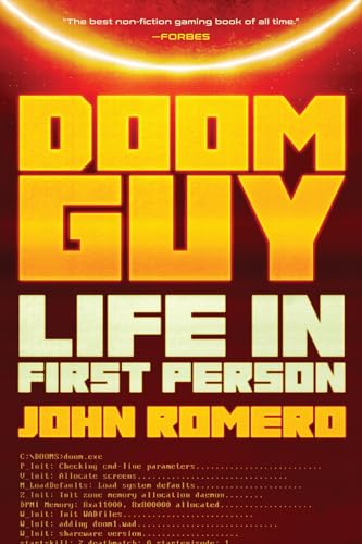 Book cover for "Doom Guy: Life in First Person" with orange text and code.