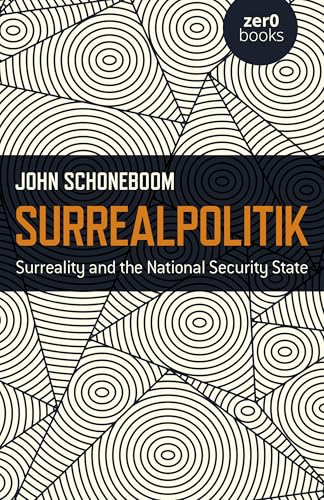 Book cover with swirling lines and bold text: "Surrealpolitik" by John Schoneboom.