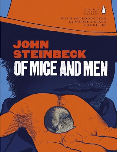 Book cover for Of Mice and Men by John Steinbeck featuring a hand-held mouse.
