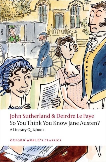 Cartoon illustration of Regency-era characters in front of a building and carriage.