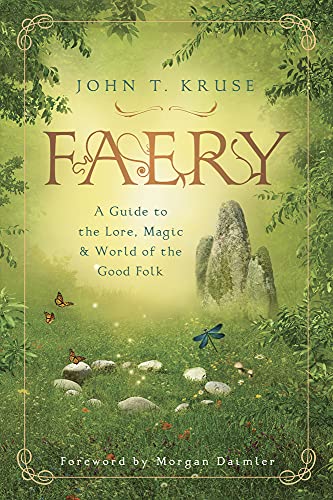 Book cover with green foliage, standing stones, butterflies, and a dragonfly.