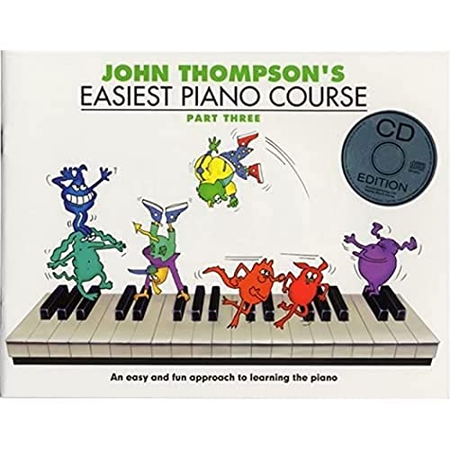 Piano course book cover with colorful cartoon characters on keys.