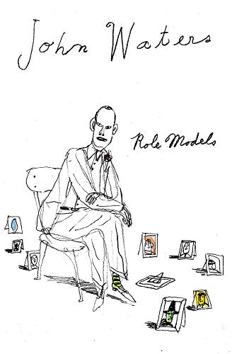 Book cover with a line drawing of John Waters sitting among framed small portraits.