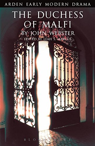 Book cover for The Duchess of Malfi showing an ornate iron gate backlit brightly.