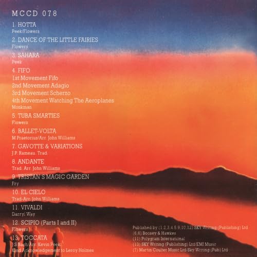 CD back cover with tracklist against a vibrant orange and blue gradient.