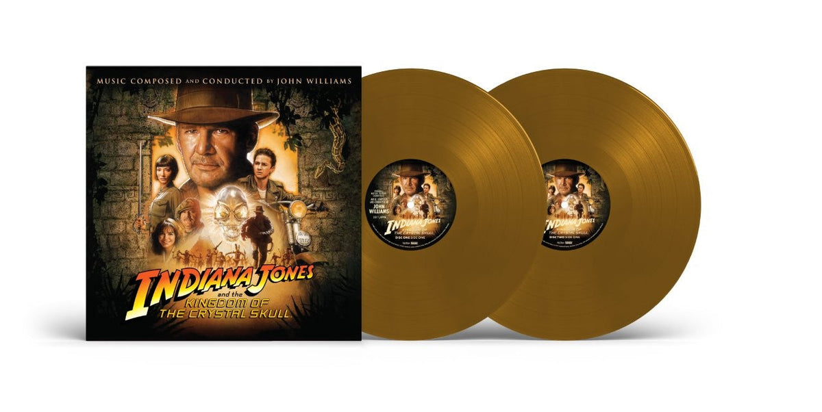 John Williams' "Kingdom of the Crystal Skull" double vinyl record, gold color.
