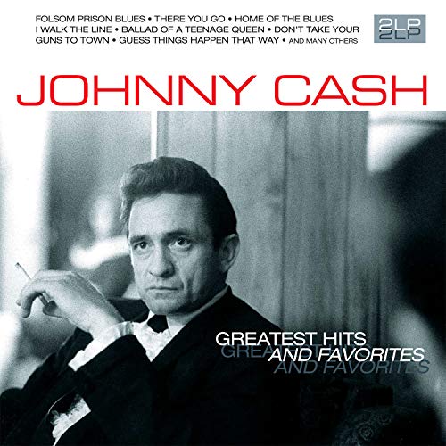 Black and white portrait of Johnny Cash holding a cigarette on a vinyl cover.