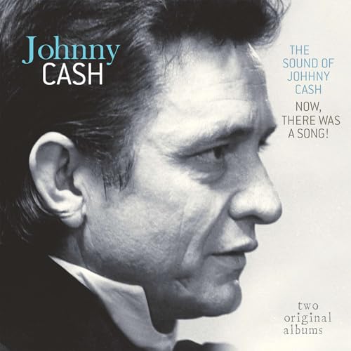 Black and white portrait of Johnny Cash on a vinyl album cover.