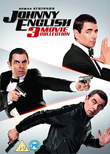 DVD cover for "Johnny English 3" featuring Rowan Atkinson in spy poses.