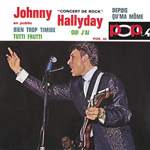 Johnny Hallyday EP cover: singer with guitar, pointing, performing live.