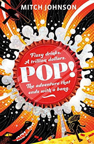 Book cover with swirling orange and black design, text "POP!", and running figure.