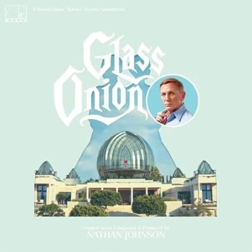 Glass Onion" soundtrack vinyl cover featuring Daniel Craig and a glass dome.
