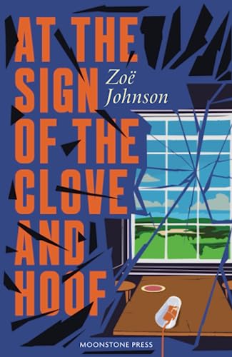 Book cover with fractured text, a house, and a red telephone.